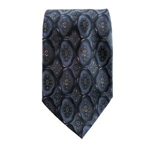 Zianetti Necktie Mens One Size Blue Grey Geometric Medallion Italian Silk Tie
